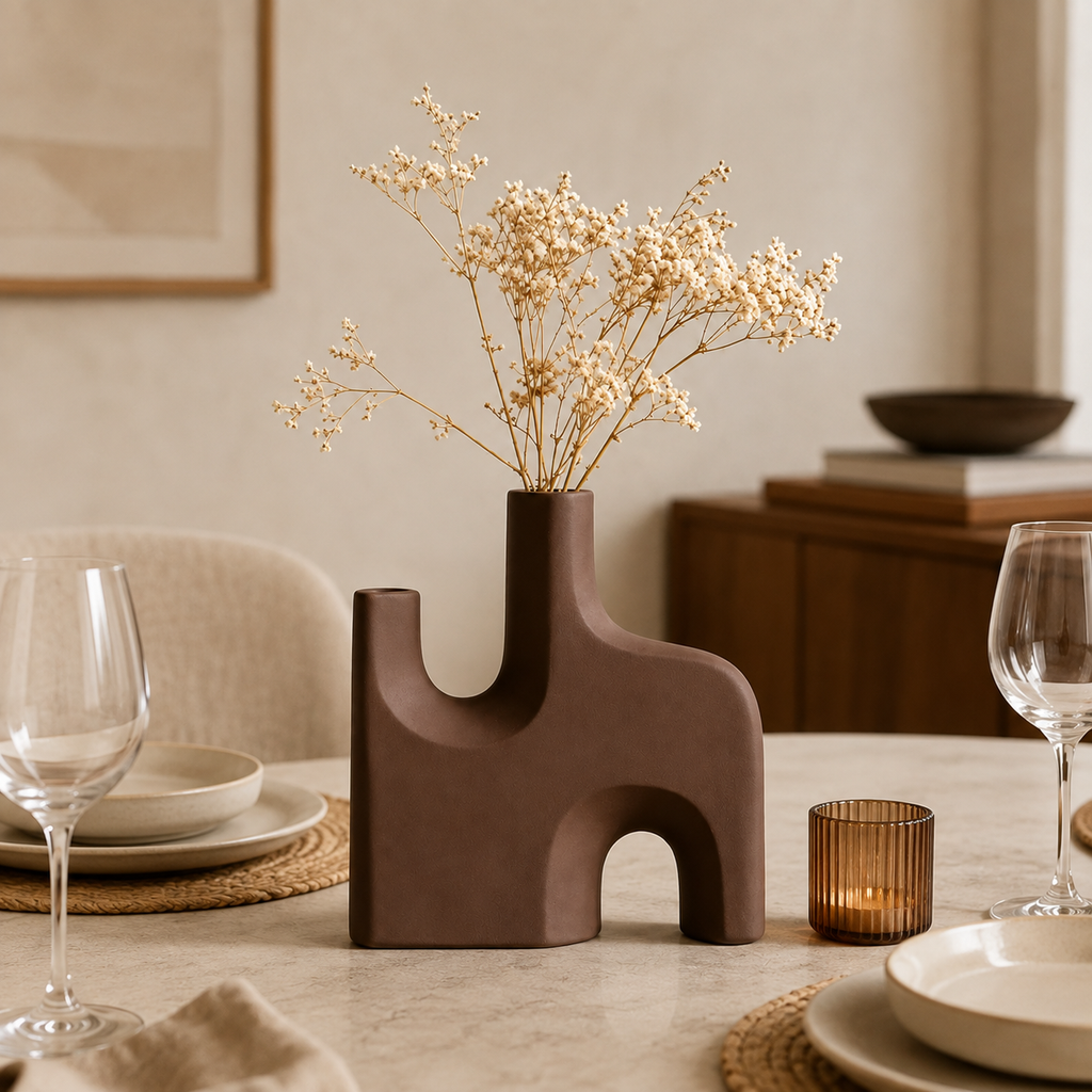 Modern Sculptural Brown Vase – Abstract Minimalist Flower Vase for Home Décor