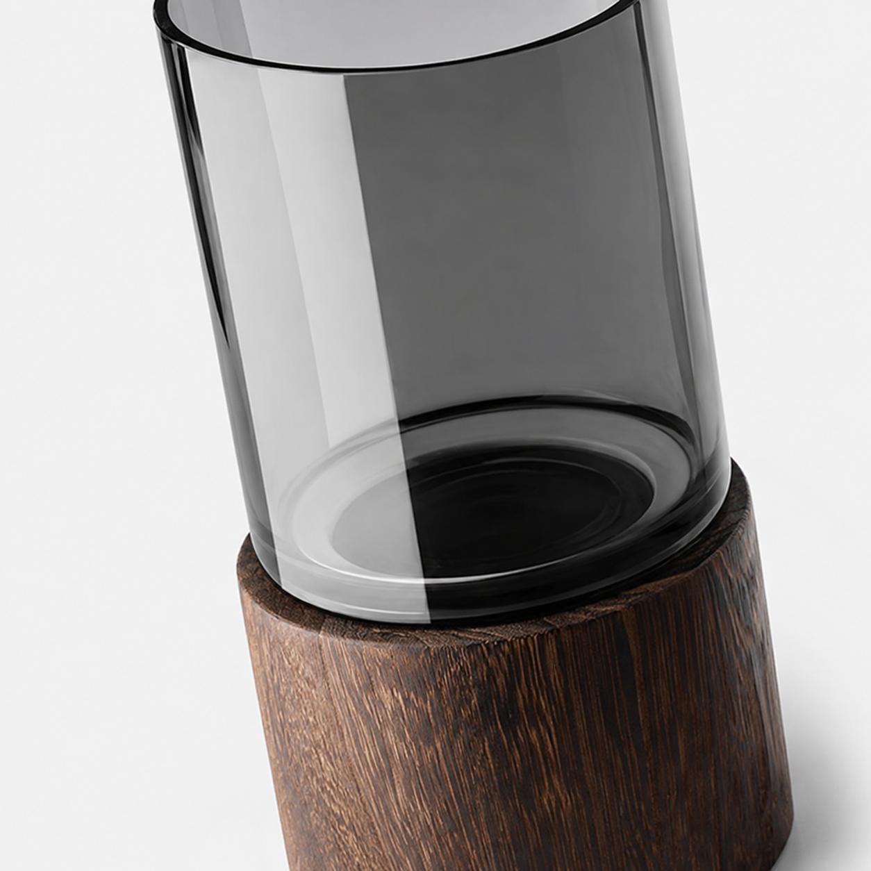 Smoky Glass Flower Vase with Wooden Base – Modern Luxury Home Décor Vase