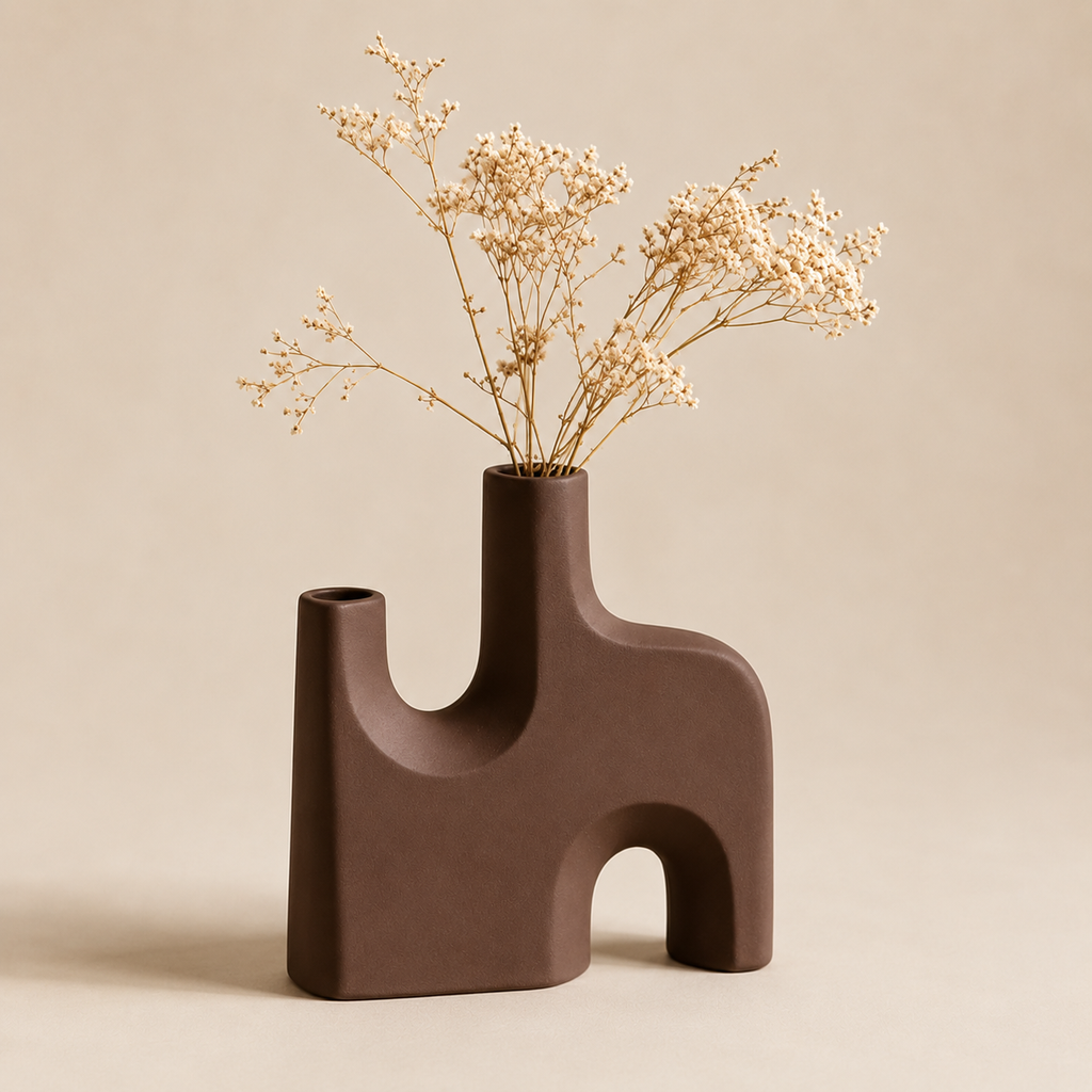 Modern Sculptural Brown Vase – Abstract Minimalist Flower Vase for Home Décor