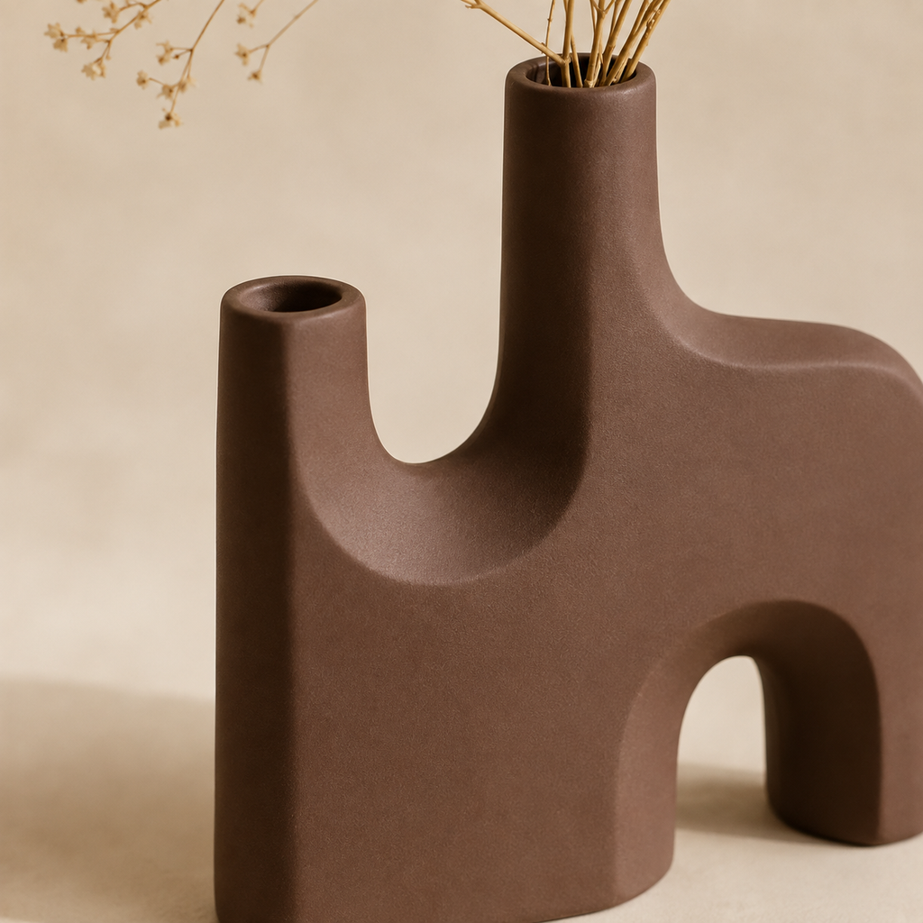 Modern Sculptural Brown Vase – Abstract Minimalist Flower Vase for Home Décor