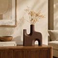 Modern Sculptural Brown Vase – Abstract Minimalist Flower Vase for Home Décor