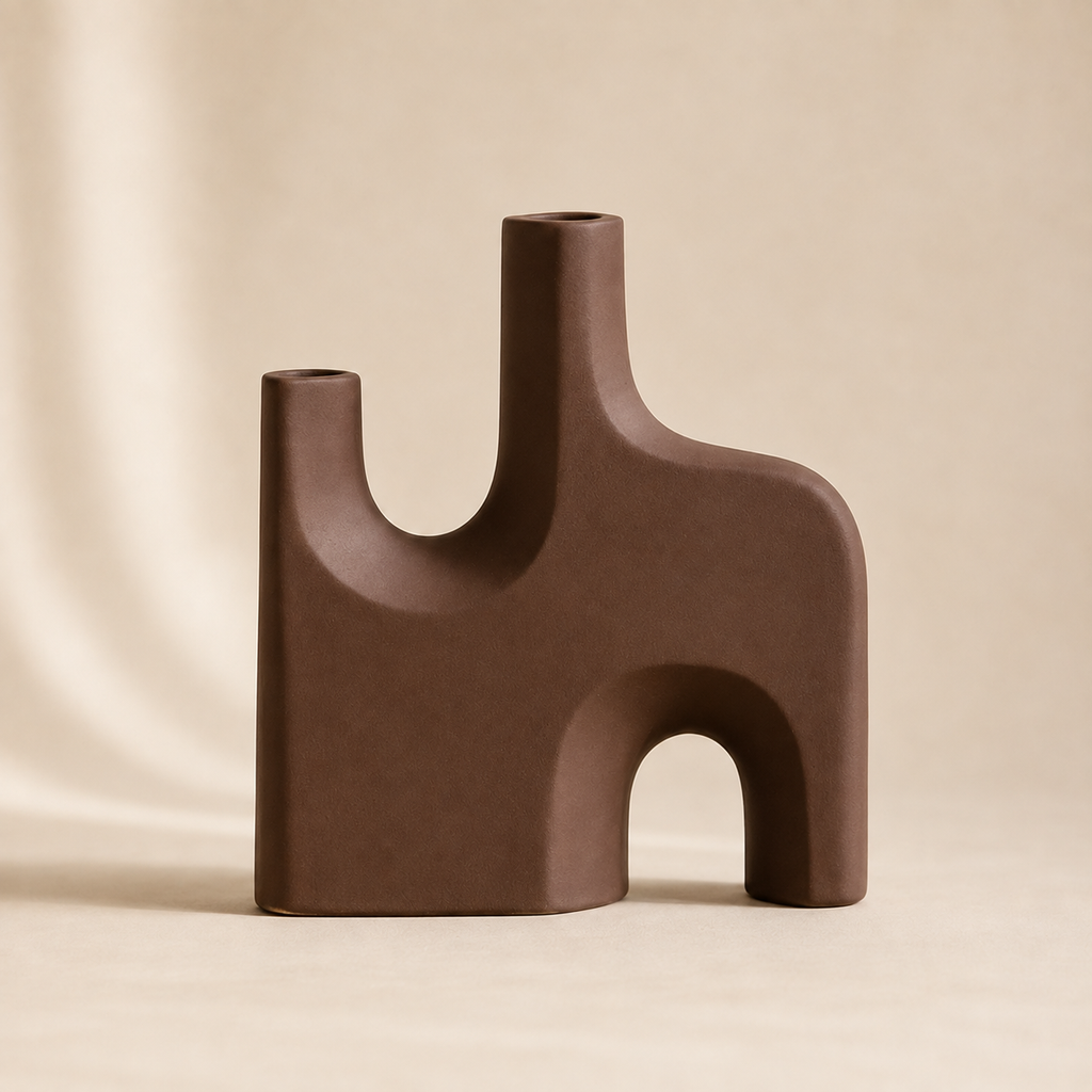Modern Sculptural Brown Vase – Abstract Minimalist Flower Vase for Home Décor