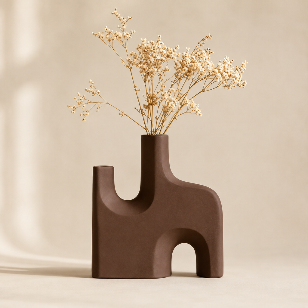 Modern Sculptural Brown Vase – Abstract Minimalist Flower Vase for Home Décor