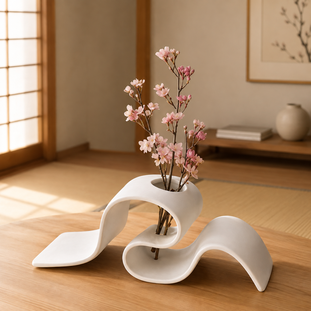 Modern White Wave Vase – Sculptural Abstract Flower Vase for Luxury Home Décor