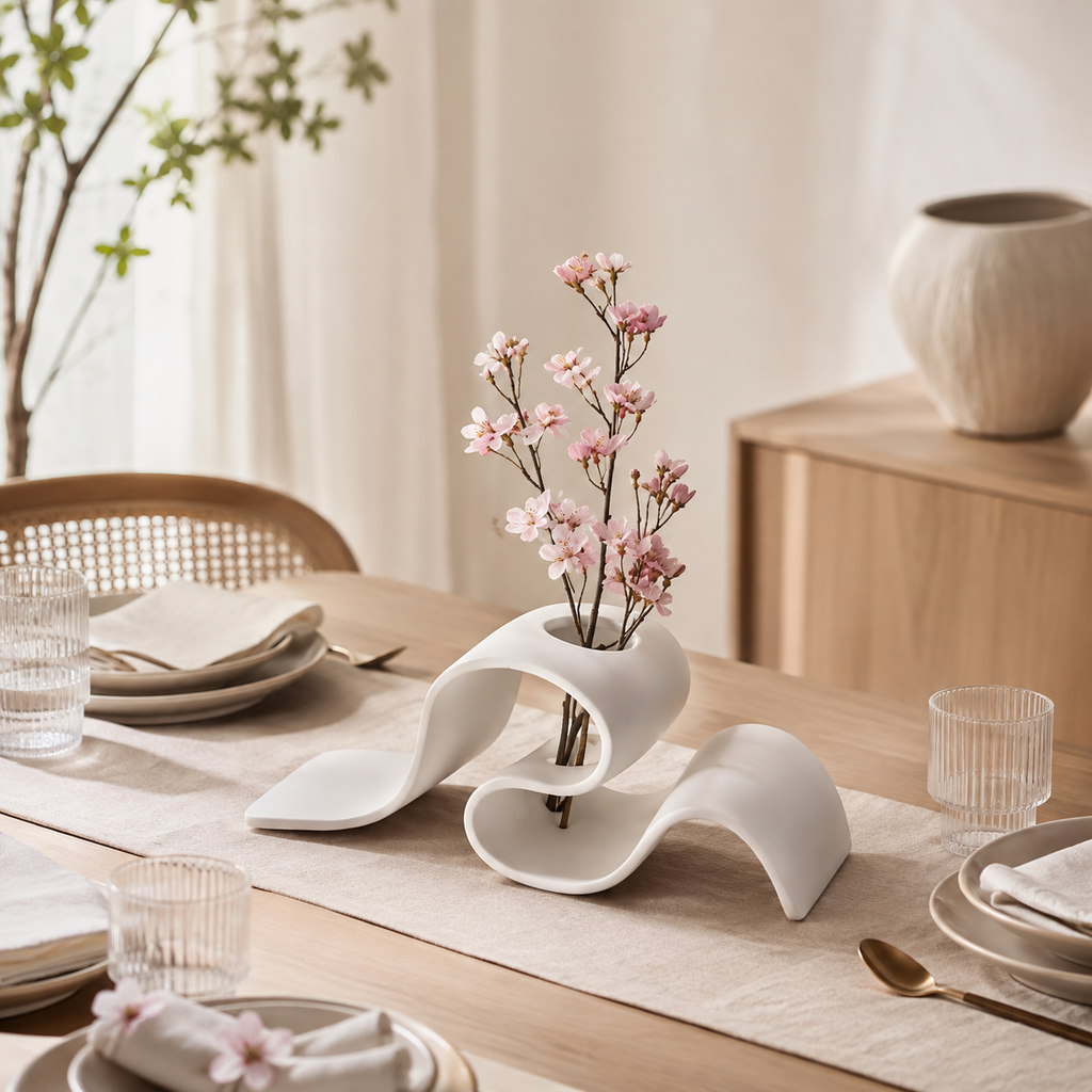 Modern White Wave Vase – Sculptural Abstract Flower Vase for Luxury Home Décor