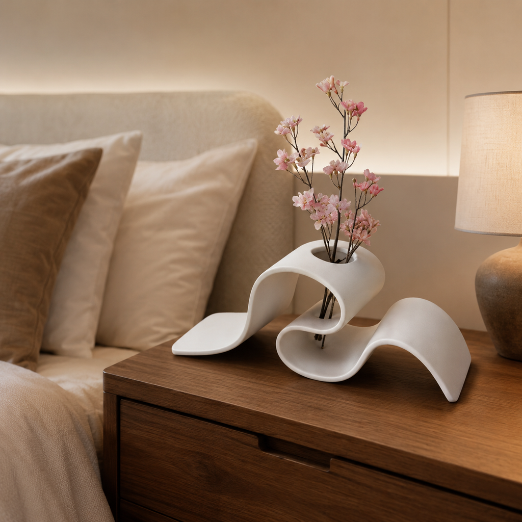 Modern White Wave Vase – Sculptural Abstract Flower Vase for Luxury Home Décor