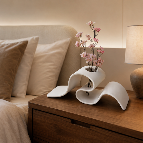 Modern White Wave Vase – Sculptural Abstract Flower Vase for Luxury Home Décor