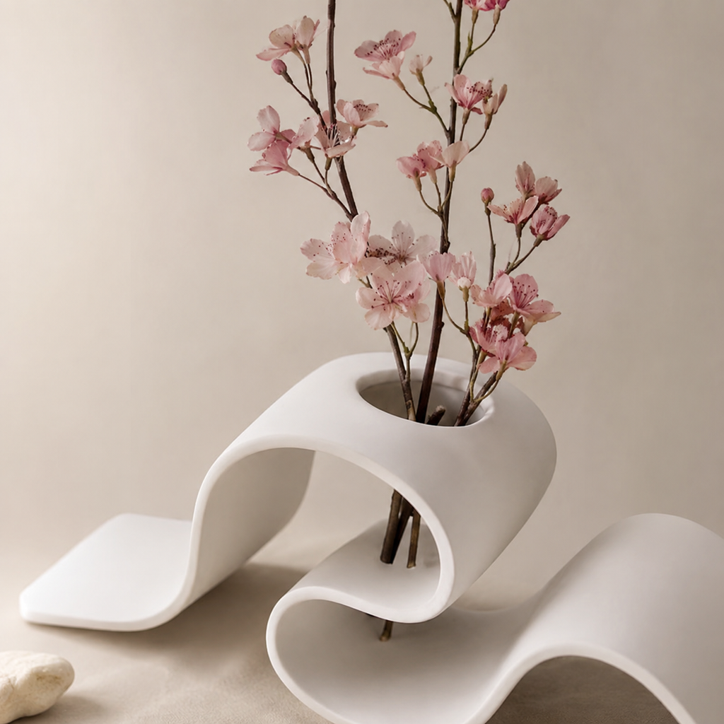 Modern White Wave Vase – Sculptural Abstract Flower Vase for Luxury Home Décor