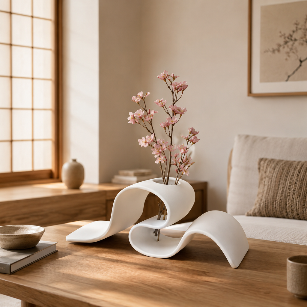 Modern White Wave Vase – Sculptural Abstract Flower Vase for Luxury Home Décor