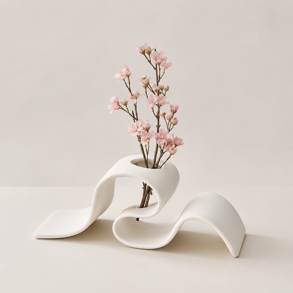 Modern White Wave Vase – Sculptural Abstract Flower Vase for Luxury Home Décor