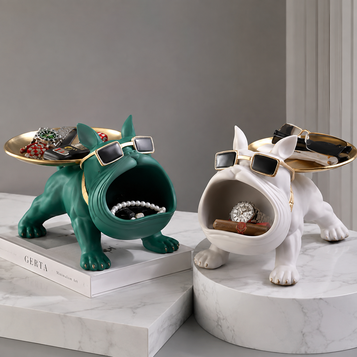 Luxury Bulldog Storage Organizer with Tray – Decorative Key, Watch & Jewelry Holder