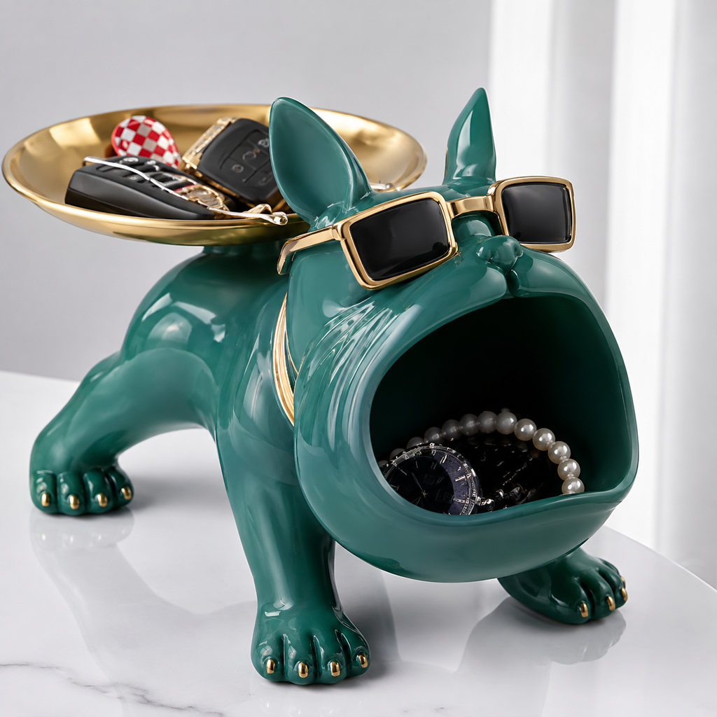 Luxury Bulldog Storage Organizer with Tray – Decorative Key, Watch & Jewelry Holder