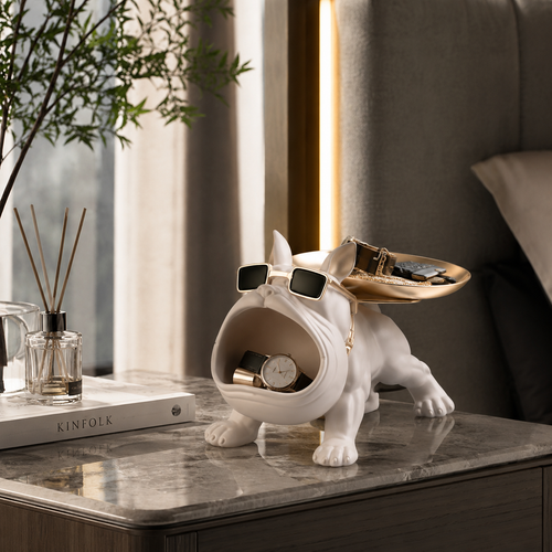 Luxury Bulldog Storage Organizer with Tray – Decorative Key, Watch & Jewelry Holder