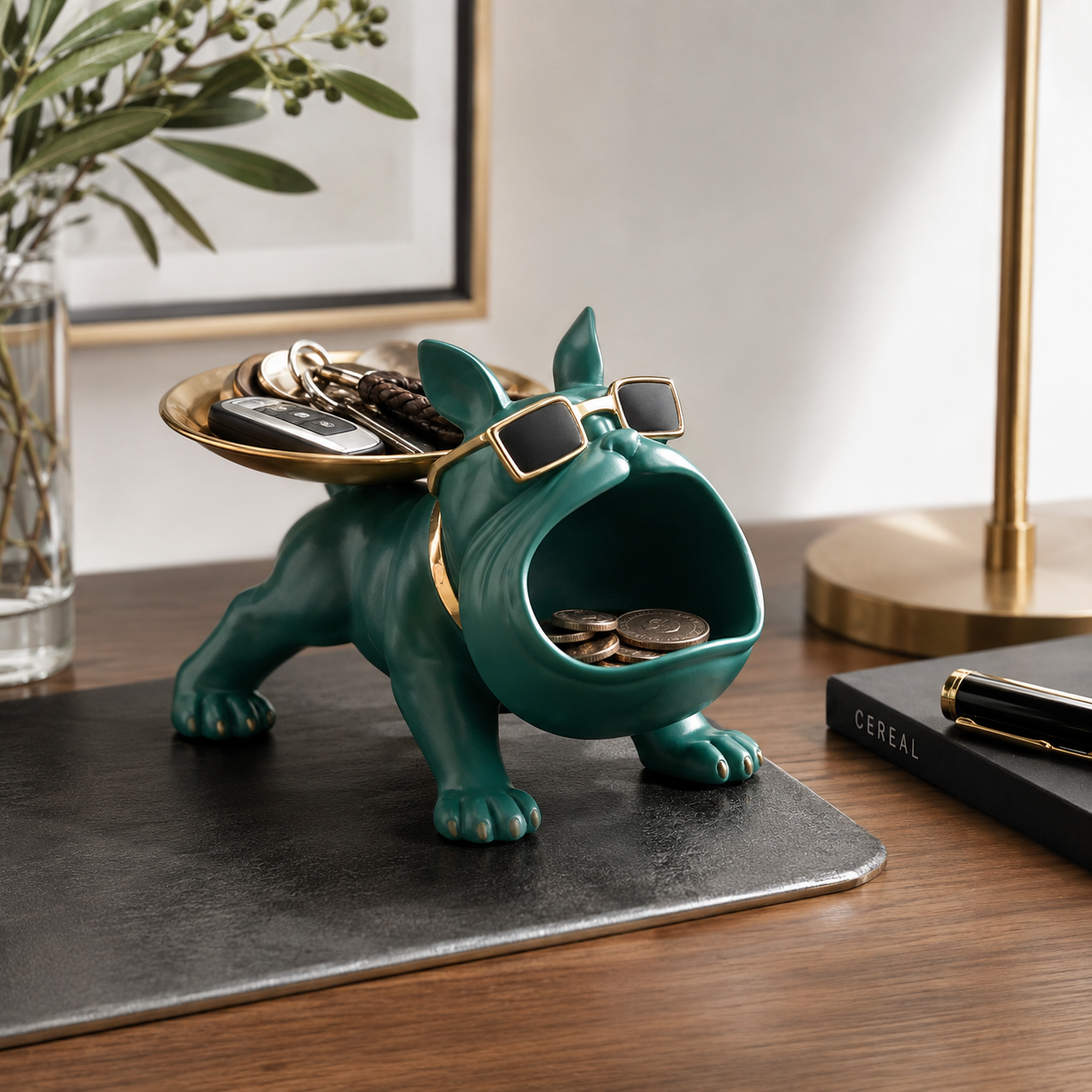 Luxury Bulldog Storage Organizer with Tray – Decorative Key, Watch & Jewelry Holder