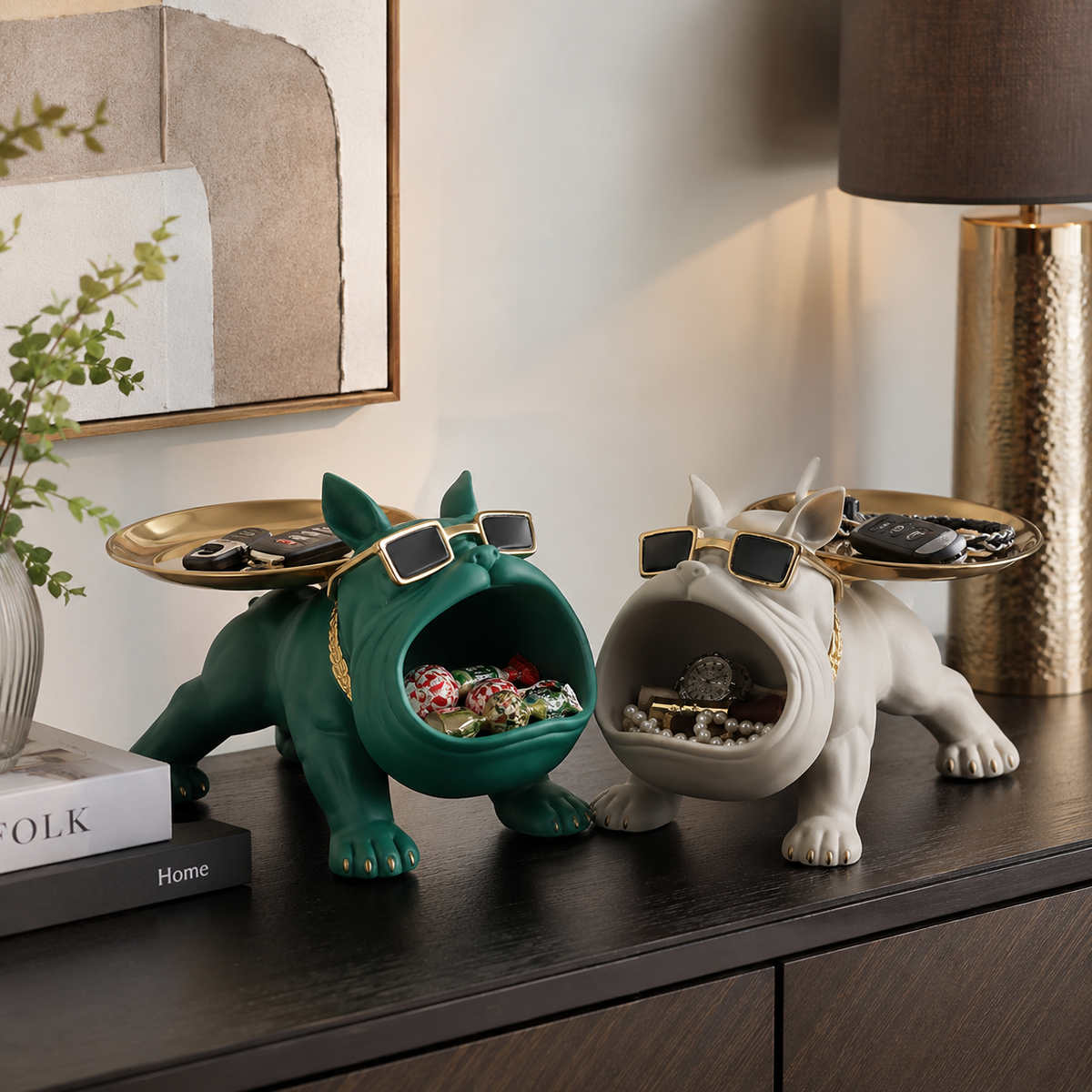 Luxury Bulldog Storage Organizer with Tray – Decorative Key, Watch & Jewelry Holder