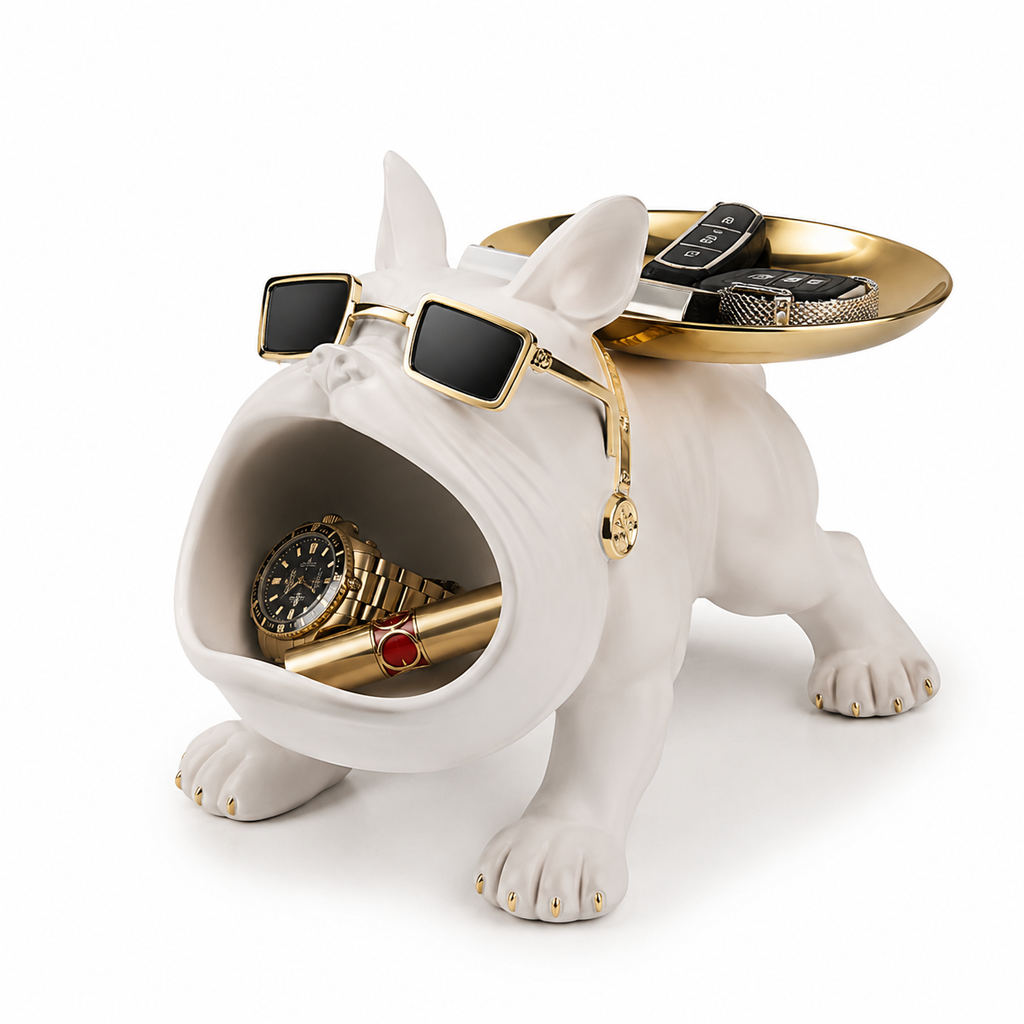 Luxury Bulldog Storage Organizer with Tray – Decorative Key, Watch & Jewelry Holder