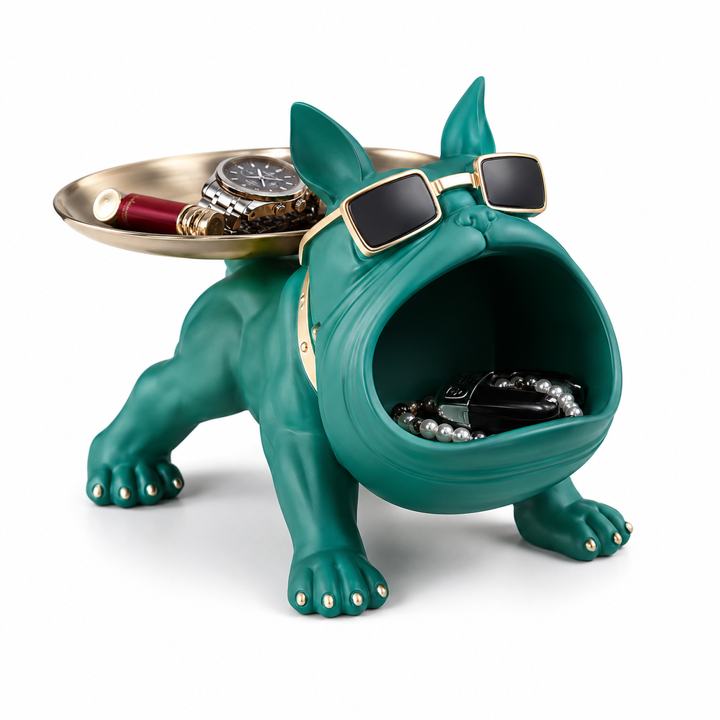 Luxury Bulldog Storage Organizer with Tray – Decorative Key, Watch & Jewelry Holder