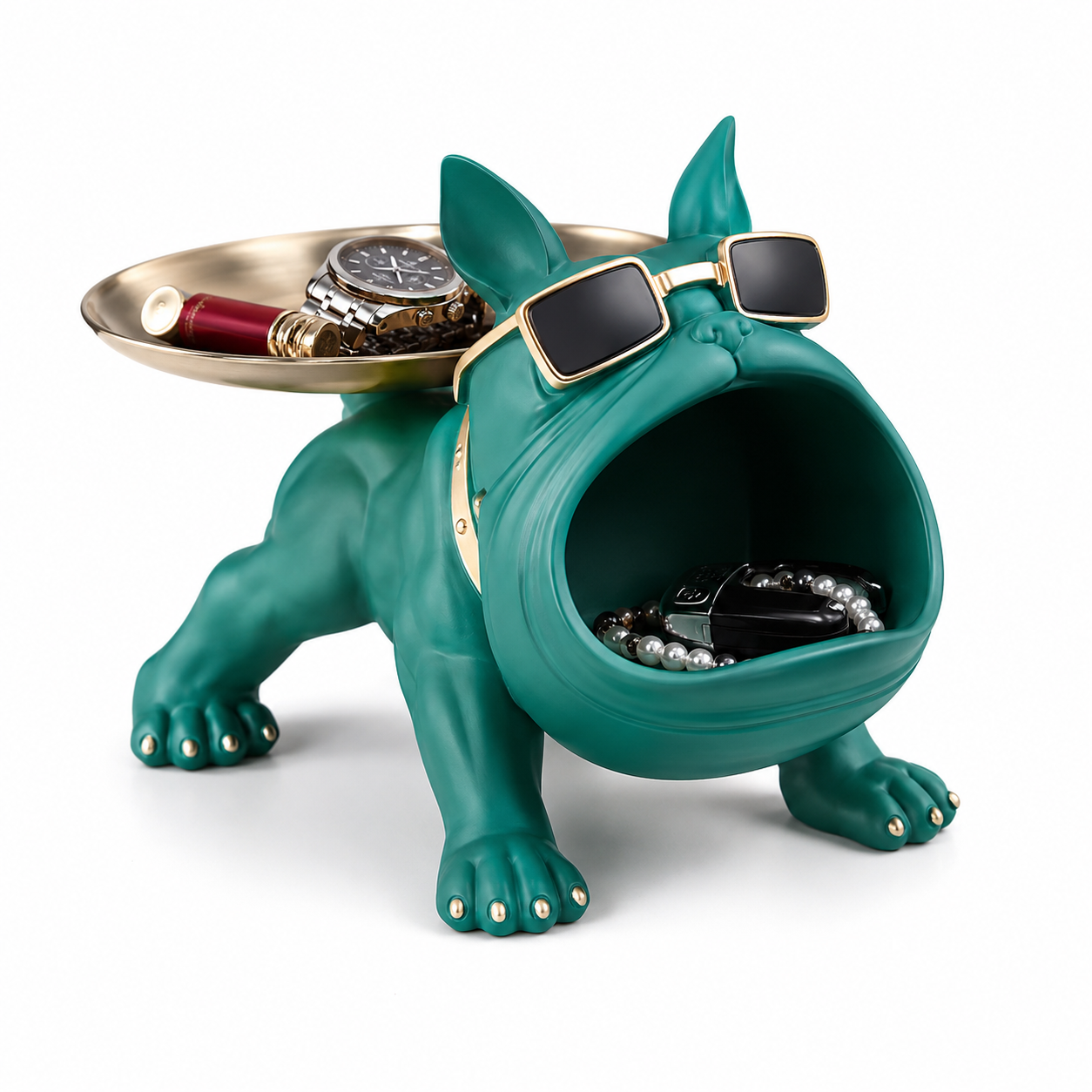 Luxury Bulldog Storage Organizer with Tray – Decorative Key, Watch & Jewelry Holder