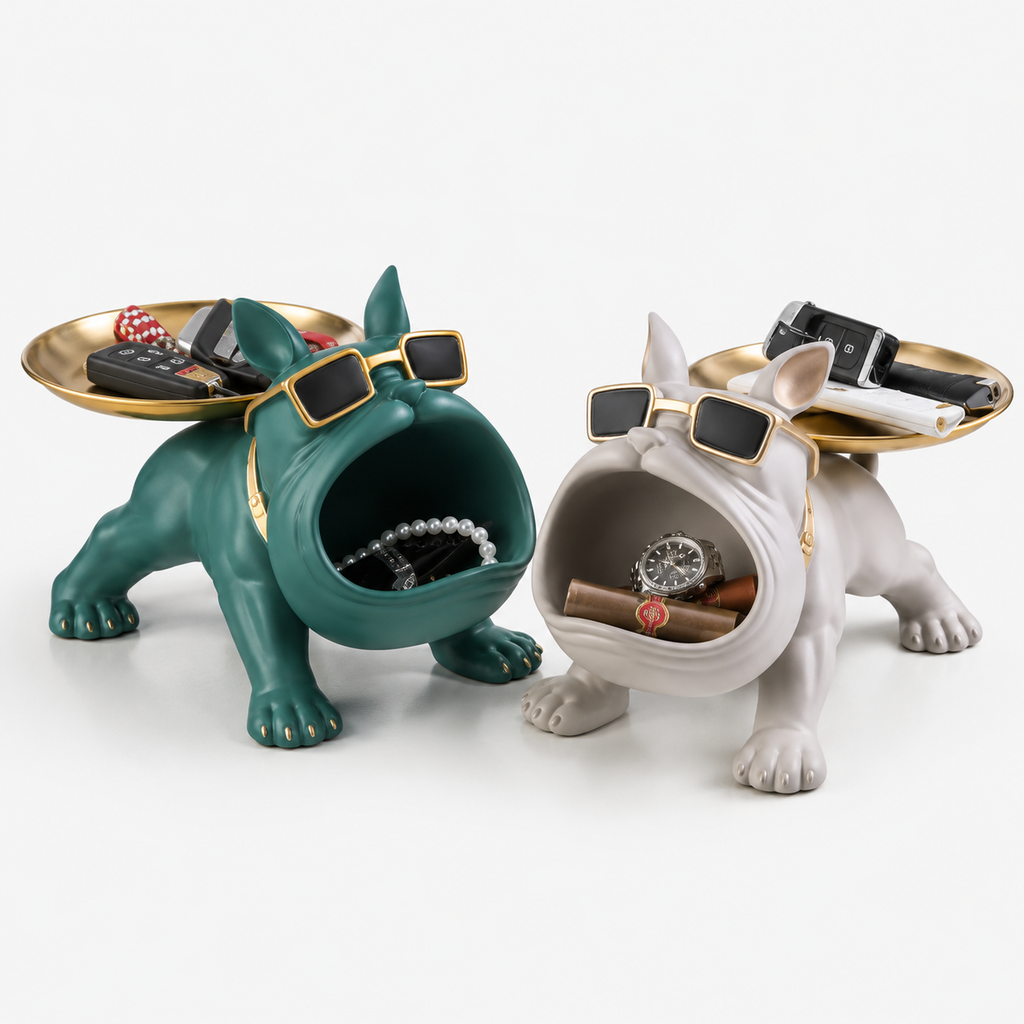 Luxury Bulldog Storage Organizer with Tray – Decorative Key, Watch & Jewelry Holder