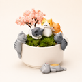 Cute Cat Planter Pot with Decorative Figurines – Kawaii Succulent & Desk Décor Planter