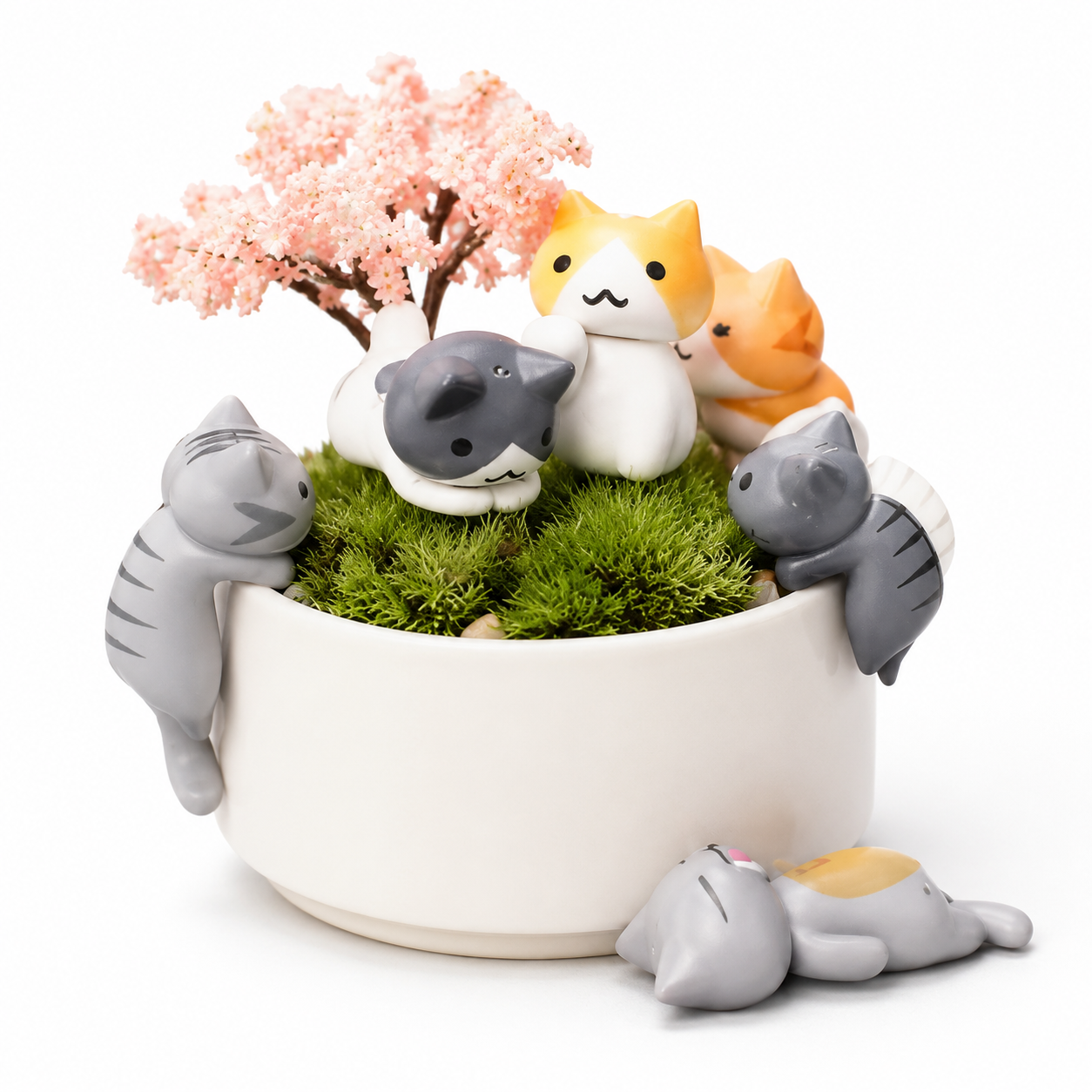 Cute Cat Planter Pot with Decorative Figurines – Kawaii Succulent & Desk Décor Planter